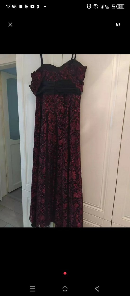 Bordo Dantelli V Yakalı Midi Elbise - Görsel 2