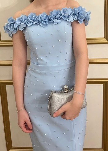 Buz mavisi incili abiye - Görsel 2