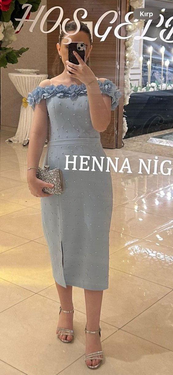 Buz mavisi incili abiye - Görsel 3