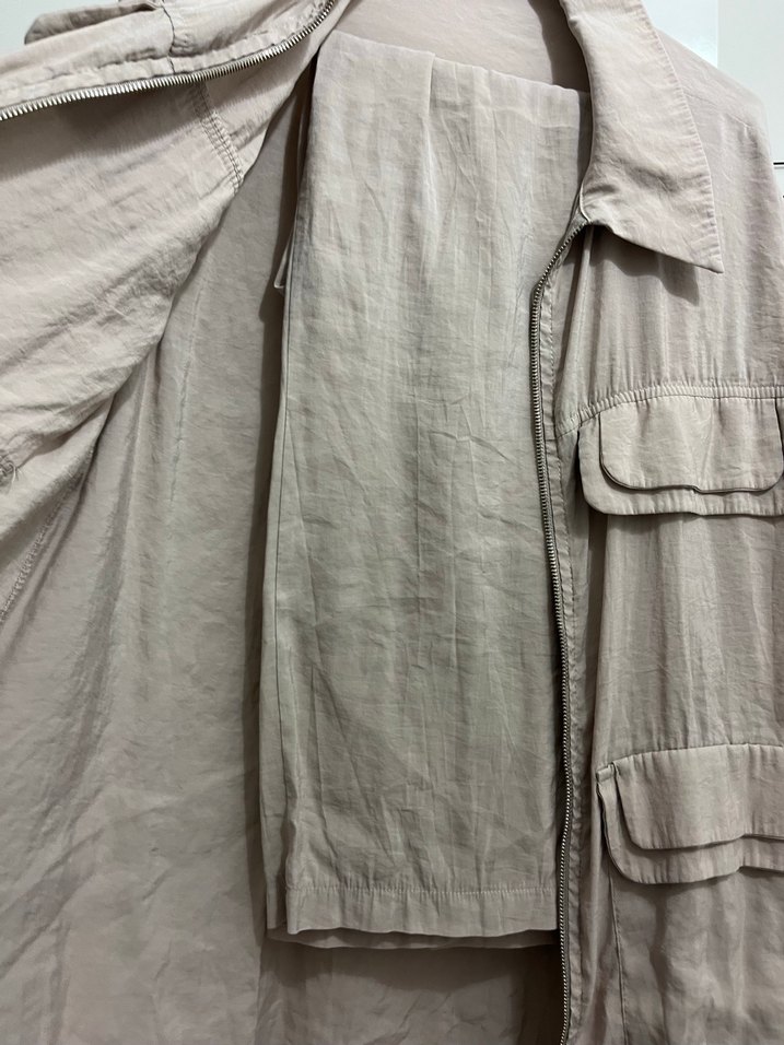 Kadın Bej Keten Düğmeli Midi Ceket pantolon takımı - Görsel 2