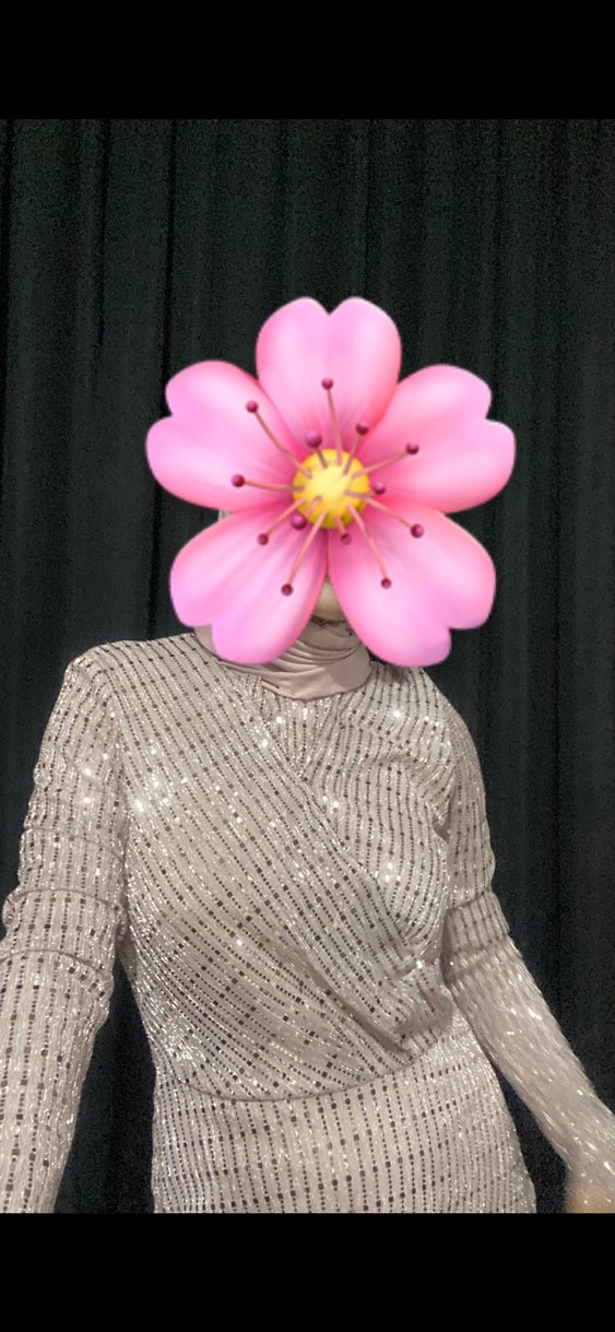 Payet Desenli Pembe Uzun Kollu Abiye Elbise - Görsel 2