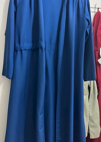 Uzun Kollu Midi Mavi Drapeli Elbise - Görsel 3