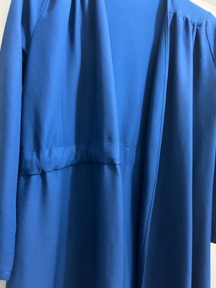 Uzun Kollu Midi Mavi Drapeli Elbise - Görsel 2