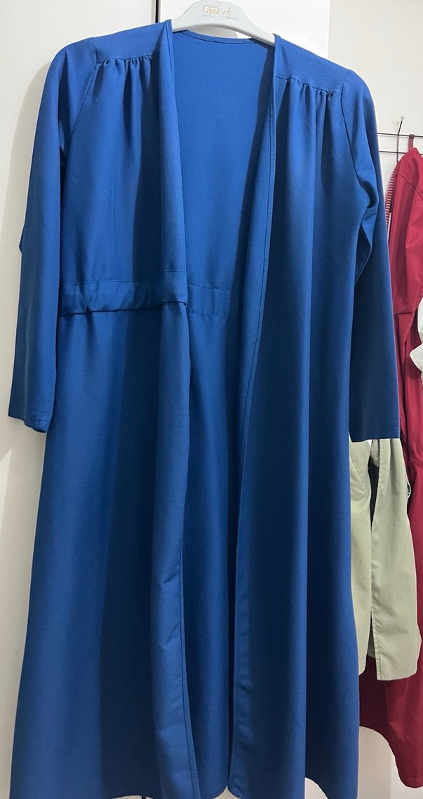 Uzun Kollu Midi Mavi Drapeli Elbise - Görsel 3