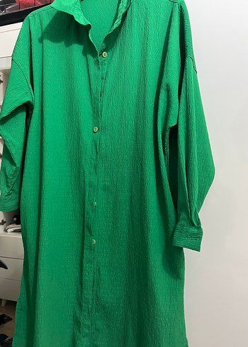 Düğmeli Yeşil Keten Kadın Gömlek - Görsel 2