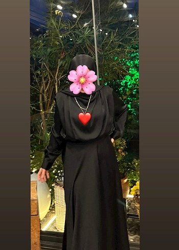 Siyah Uzun Kollu saten Elbise - Görsel 2