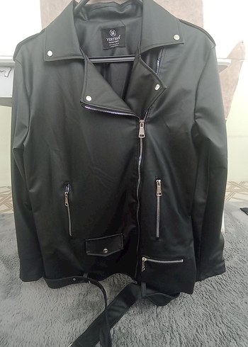 38 Beden Kadın Siyah Deri Biker Ceket