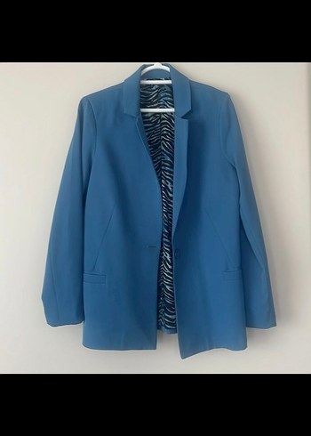 Düğmeli Mavi Midi Kadın Blazer
