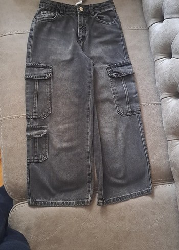 Gri  siyah cocuk Kargo Kot Pantolon 8_9 yaş - Görsel 2