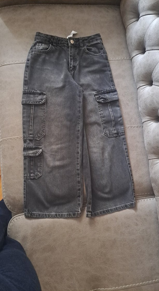 Gri  siyah cocuk Kargo Kot Pantolon 8_9 yaş - Görsel 2