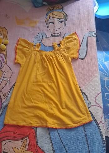 Kız Çocuk Sarı Nakışlı Fırfırlı Elbise - Görsel 2