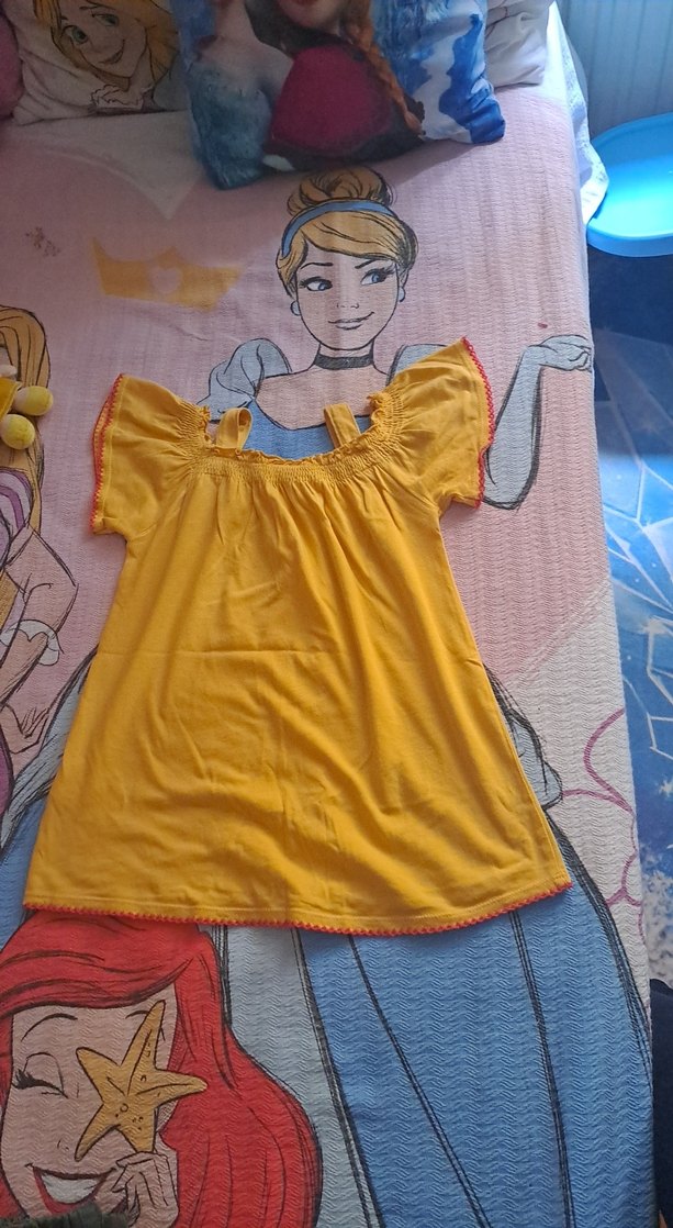 Kız Çocuk Sarı Nakışlı Fırfırlı Elbise - Görsel 2