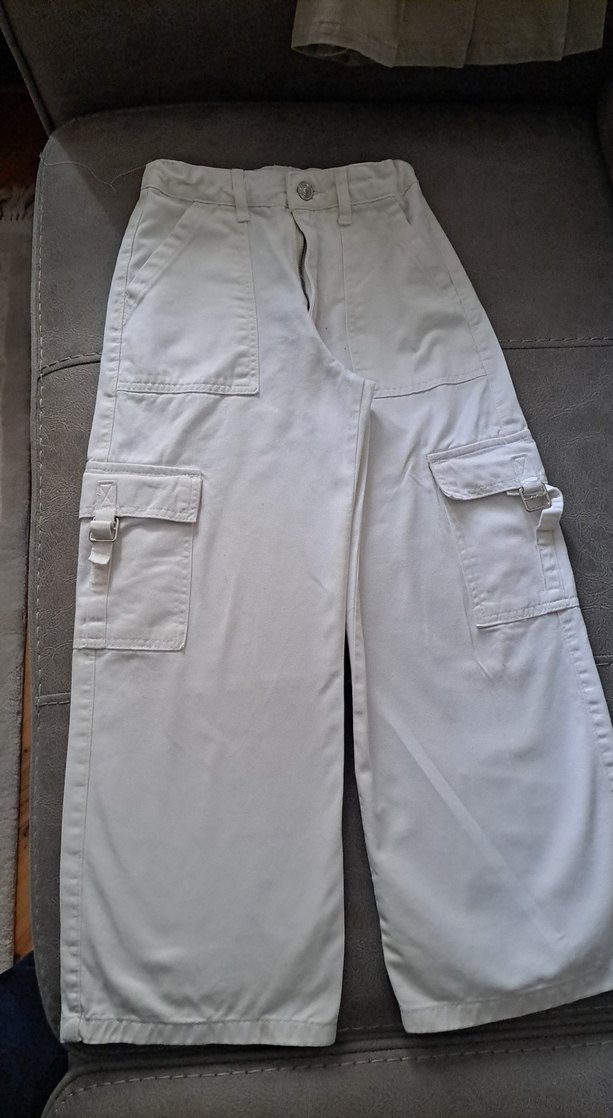 kız çocuk Beyaz Kemerli Rahat Kumaş 9-10 yaş Pantolon - Görsel 2