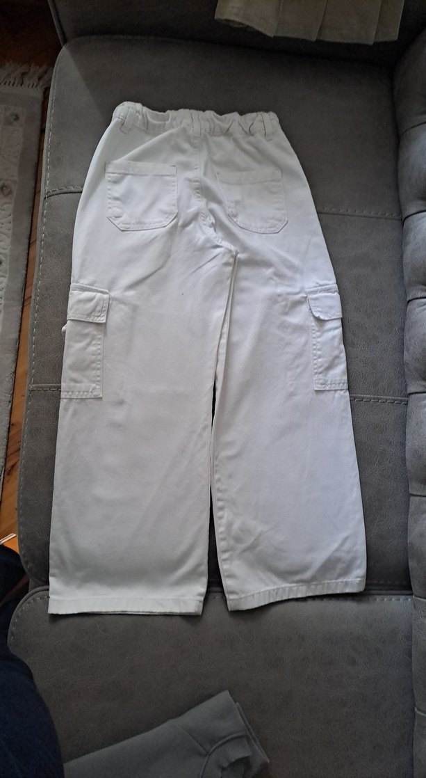 kız çocuk Beyaz Kemerli Rahat Kumaş 9-10 yaş Pantolon - Görsel 3