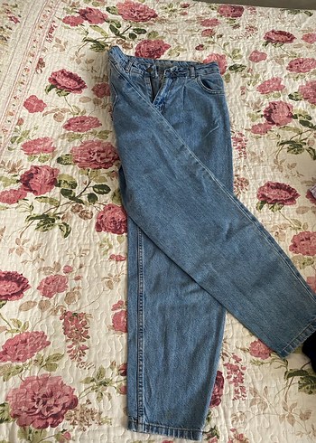 Diğer Düğmeli Mavi Loose Fit Midi Kadın Kot Pantolon