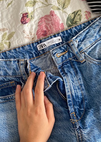 Zara Düğmeli Mavi Bohem Midi Kot Pantolon