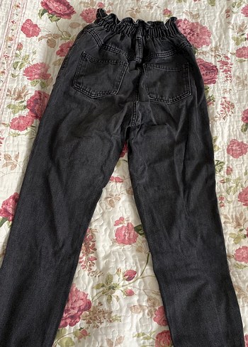 28 Beden siyah Renk Düğmeli Siyah Kadın Bağlama Desenli Denim Pantolon