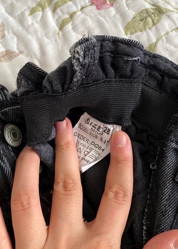 Diğer Düğmeli Siyah Kadın Bağlama Desenli Denim Pantolon