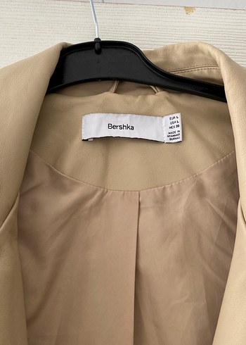 Bej Deri Kadın Ceket, Kemerli, Normal Boy - Görsel 2