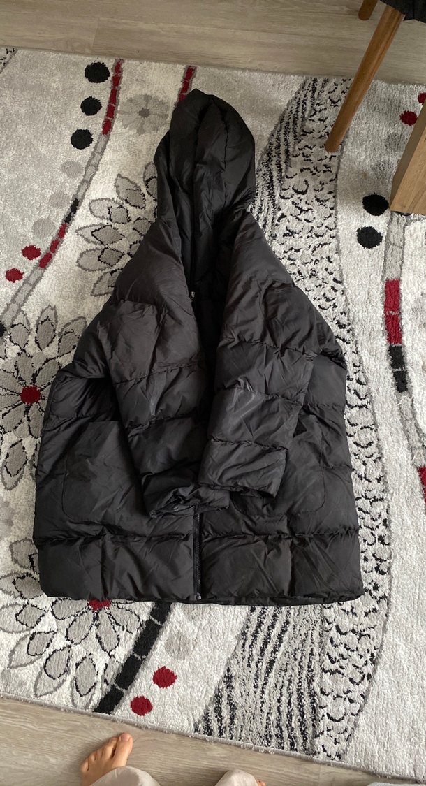 Siyah Kapüşonlu Uzun Kadın Kışlık Mont - Görsel 2