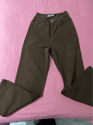 kahverengi wide-leg jean pantolon