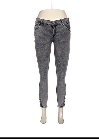 Gri Düğmeli Dar Kesim Kadın Jean - Görsel 3