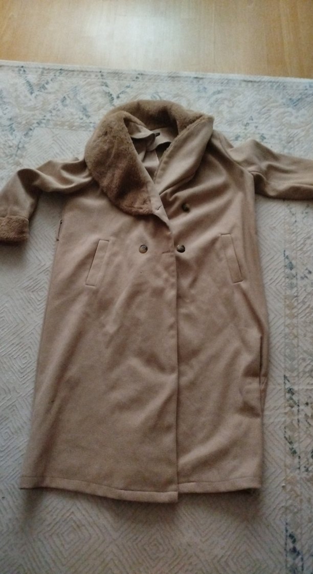 Kadın Uzun Süet Kürk Detaylı Bej Kaban - Görsel 2