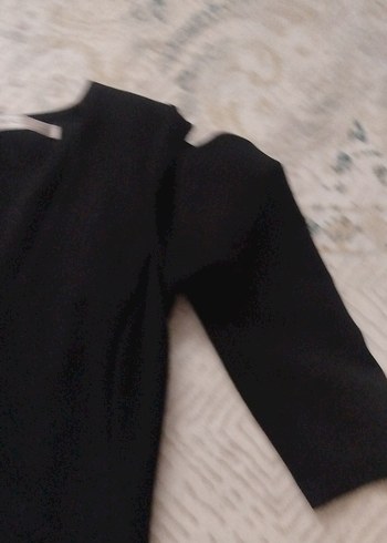 Siyah V Yakalı özel dikim Uzun Kollu Elbise - Görsel 3