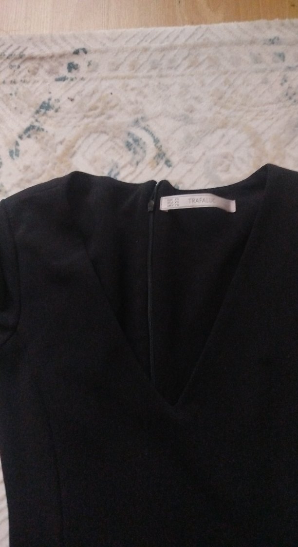 Siyah V Yakalı özel dikim Uzun Kollu Elbise - Görsel 2