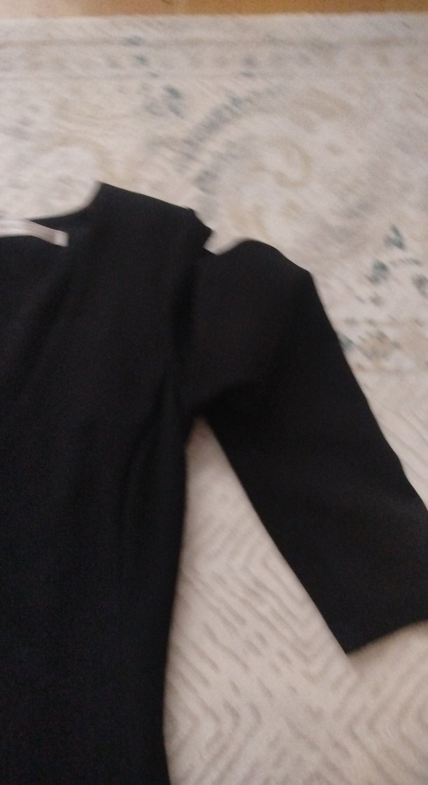 Siyah V Yakalı özel dikim Uzun Kollu Elbise - Görsel 3