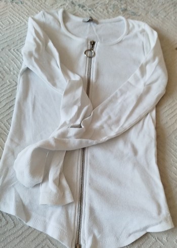 Fermuarlı Beyaz Pamuklu Tişört - Görsel 2