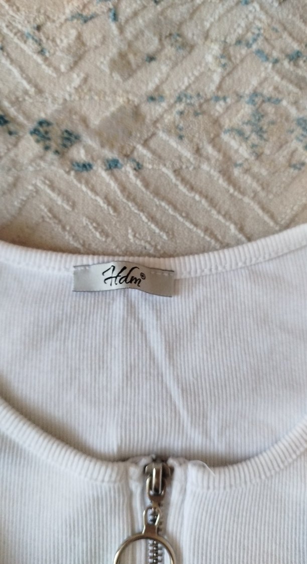 Fermuarlı Beyaz Pamuklu Tişört - Görsel 4