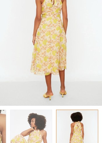 Sarı Uzun Askılı Drapeli Elbise - Görsel 3