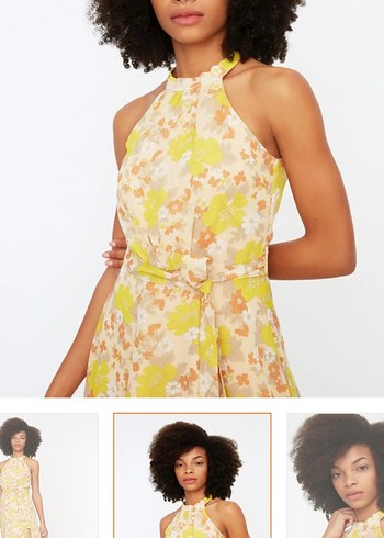 Sarı Uzun Askılı Drapeli Elbise - Görsel 2