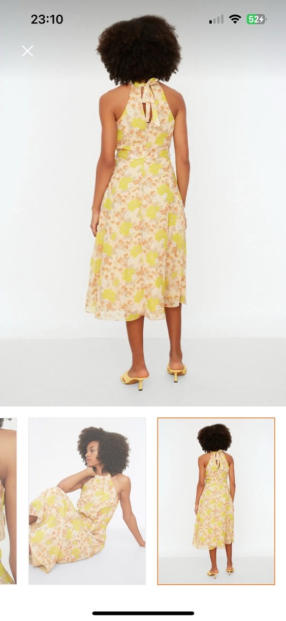 Sarı Uzun Askılı Drapeli Elbise - Görsel 3