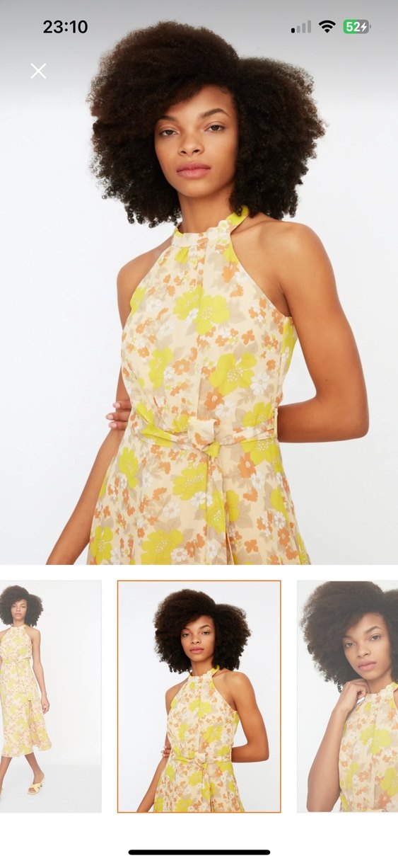 Sarı Uzun Askılı Drapeli Elbise - Görsel 2