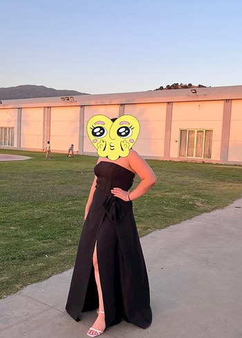 Siyah Straplez Uzun Drapeli Kadın Elbise - Görsel 5