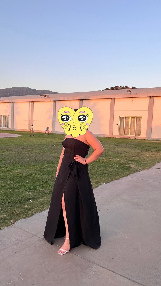 Siyah Straplez Uzun Drapeli Kadın Elbise - Görsel 5