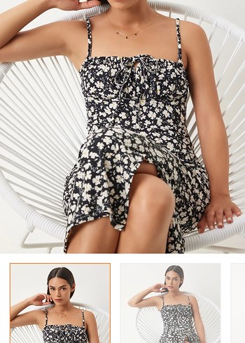 Çiçek Desenli Siyah Uzun Elbise - Görsel 2