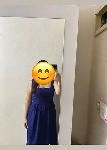 Lacivert Pamuklu Uzun Elbise - Görsel 4