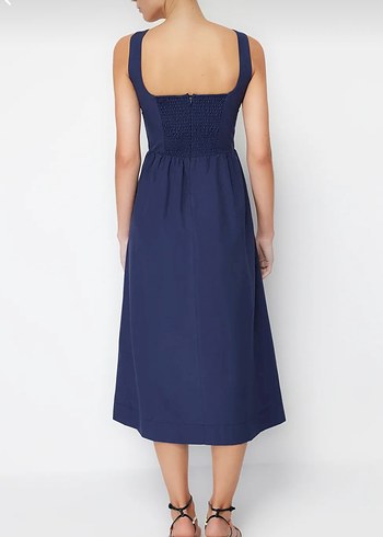 Lacivert Pamuklu Uzun Elbise - Görsel 3