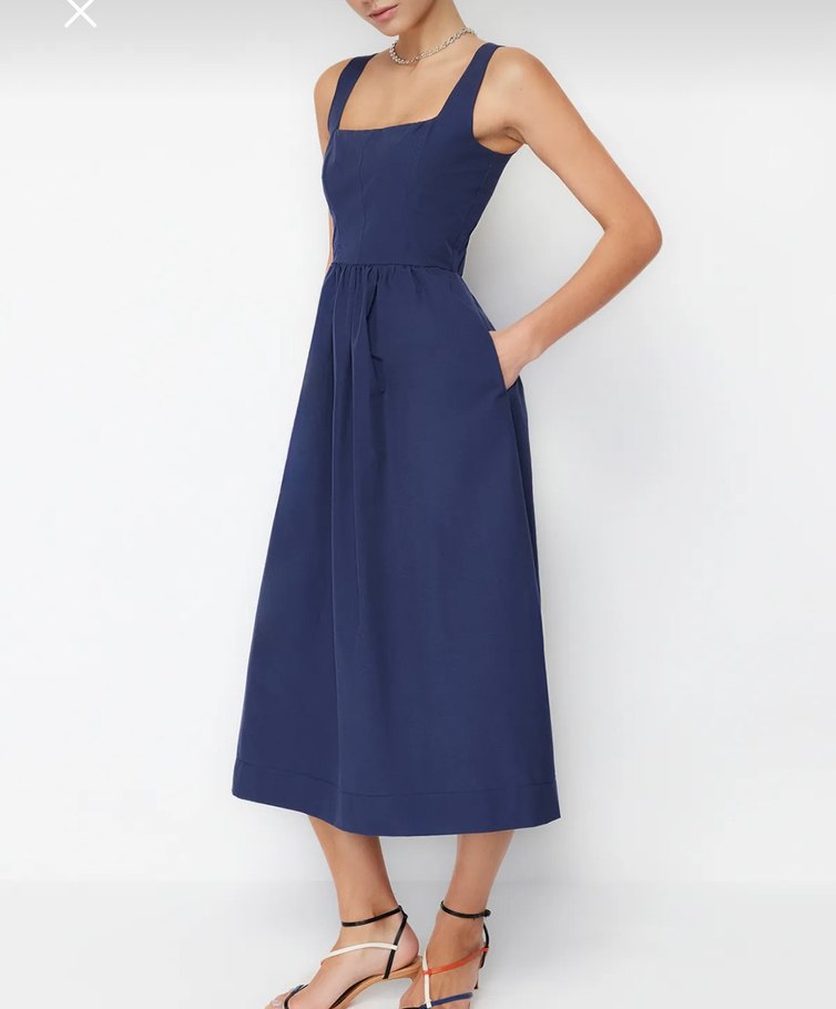 Lacivert Pamuklu Uzun Elbise - Görsel 2