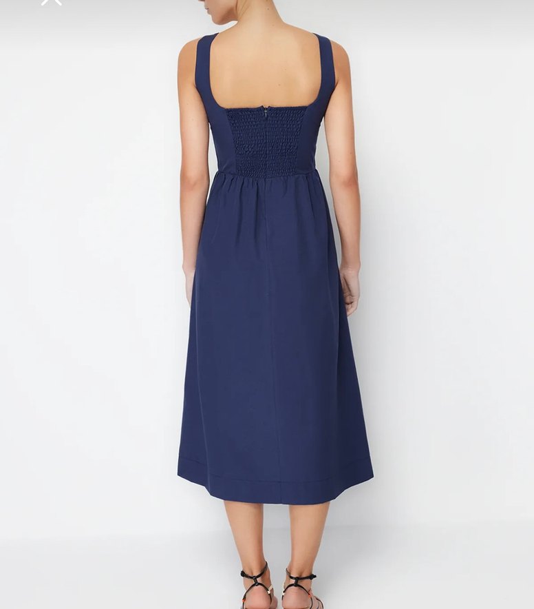 Lacivert Pamuklu Uzun Elbise - Görsel 3