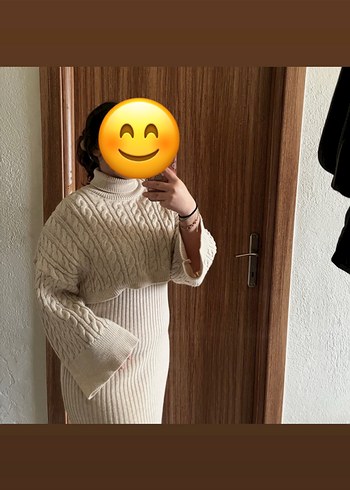 Bej Balıkçı Yaka Triko Midi Elbise - Görsel 4