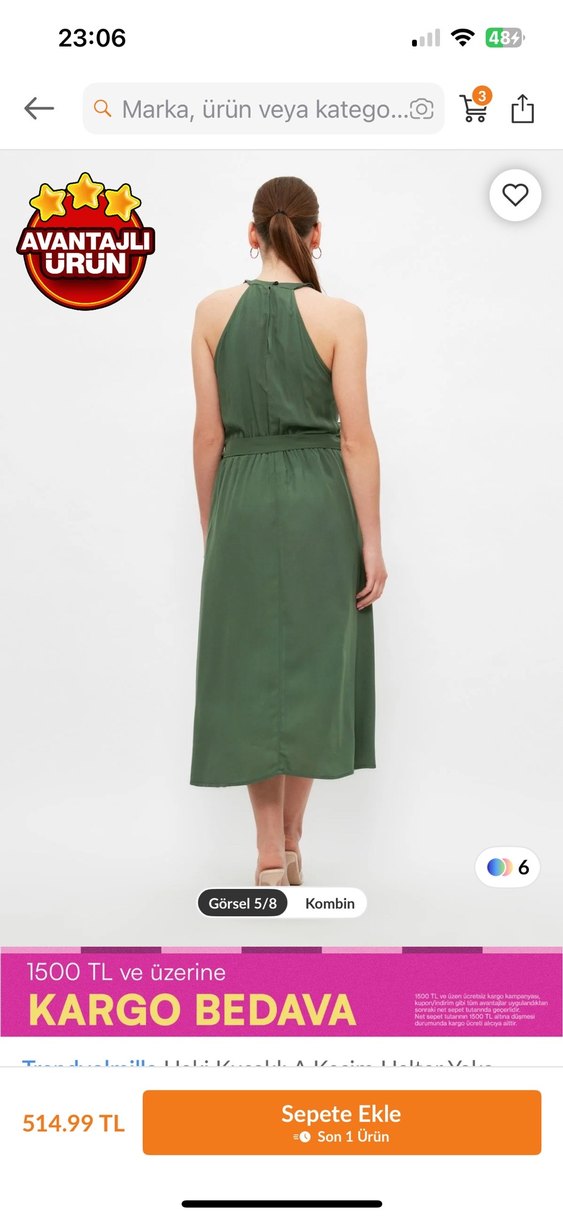 Yeşil Drapeli Uzun Askısız Elbise - Görsel 3