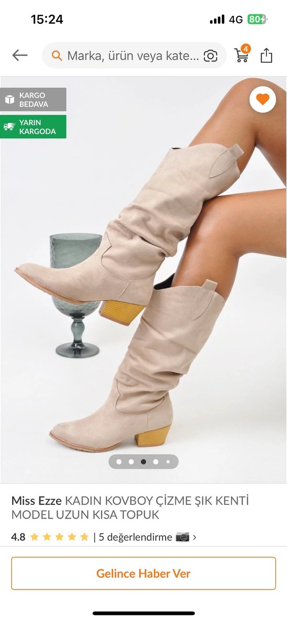 Bej Süet Kadın Kovboy Çizme Blok Topuklu - Görsel 2