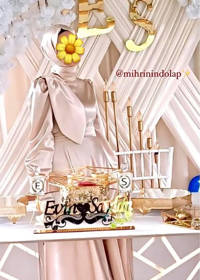 Saten Krem Renk Tesettür Abiye "KUSURSUZ ? - Görsel 4