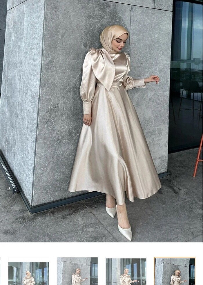 Saten Krem Renk Tesettür Abiye "KUSURSUZ ? - Görsel 2
