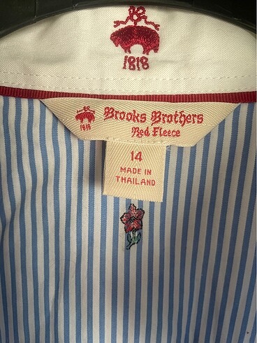 44 Beden Brooks Brothers Mavi Beyaz Çizgili Çiçek Motifli Fit Gömlek