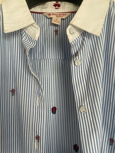 44 Beden çeşitli Renk Brooks Brothers Mavi Beyaz Çizgili Çiçek Motifli Fit Gömlek